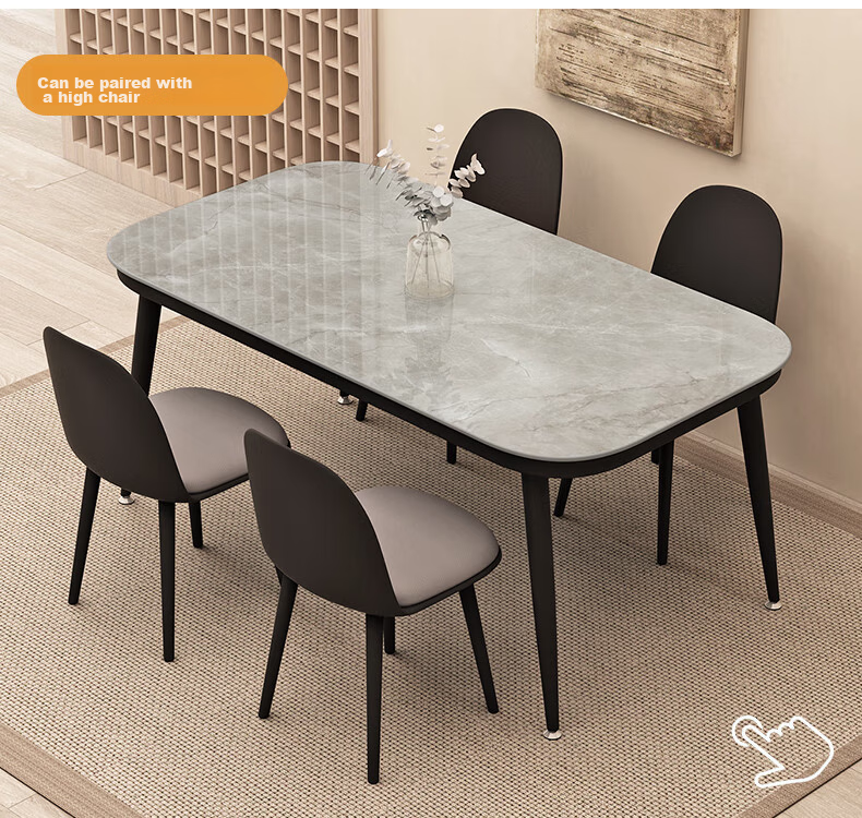 Fanshe Home Dining Table Marble Pattern Simple Small Apartment Rectangular Tempered Glass Dining Table for 4-6 People 5