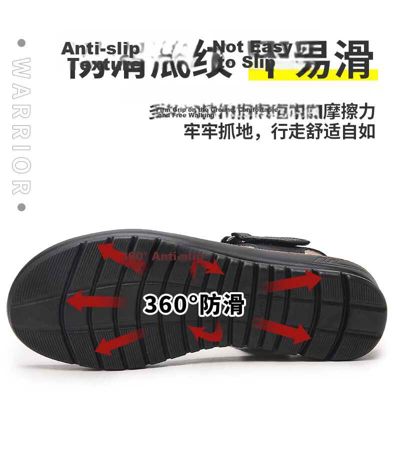Warrior Mom Summer Sandals Soft Sole Genuine Leather Middle-aged and Elderly Women's Shoes New Anti-slip Summer 0768 Black Size 37 6