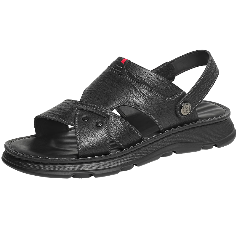 Red Dragonfly Men's Summer Sandals 26 Comfortable Genuine Leather Beach Shoes Middle-aged and Elderly Dad Slippers WTT26135 Brown Size 42
