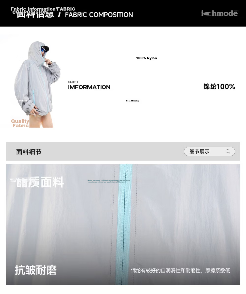 ICH MODE Colorblock Physical Sunscreen Jacket Women Spring Summer New Hooded UV Protection Coat Light Blue M 6