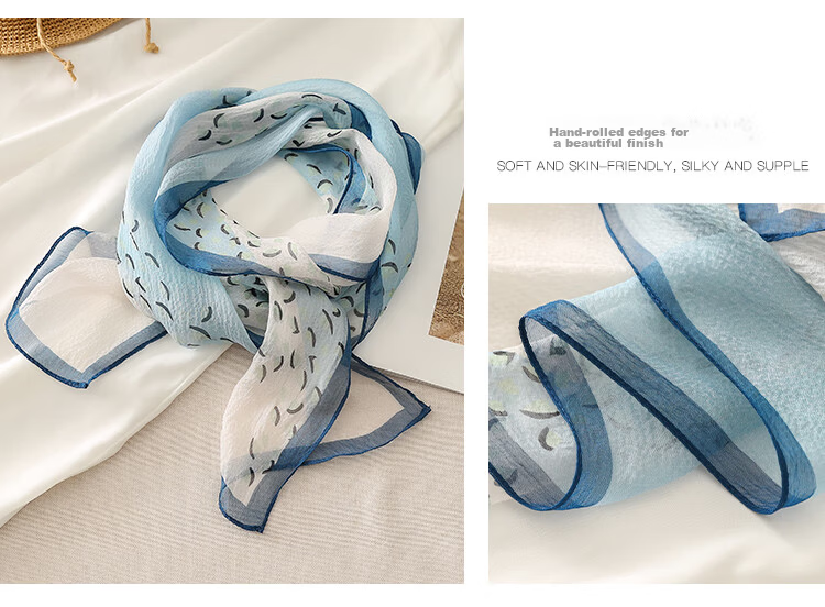Shanghai Story Women's Summer Printed Silk Scarf 100% Mulberry Silk Neck Scarf Commuter Gift for Girlfriend Valentine's Day 24