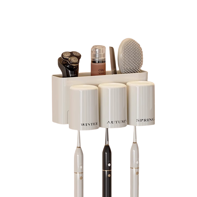 MUYA Toothbrush Holder Cream Style No-Drill Wall-Mounted Toothbrush Cup Bathroom Toothbrush Rack