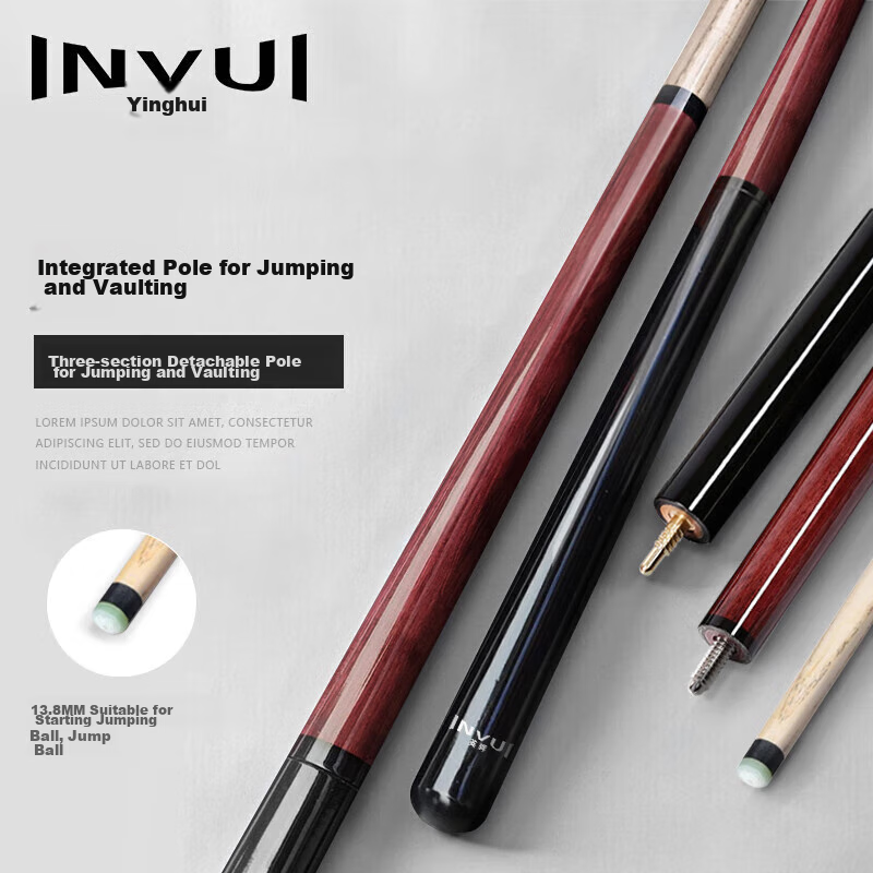INVUI Integrated Chopping And Jumping Pool Cue, Chinese Black 8 Ball Jump Ball, Short Three-Section Pool Cue R03