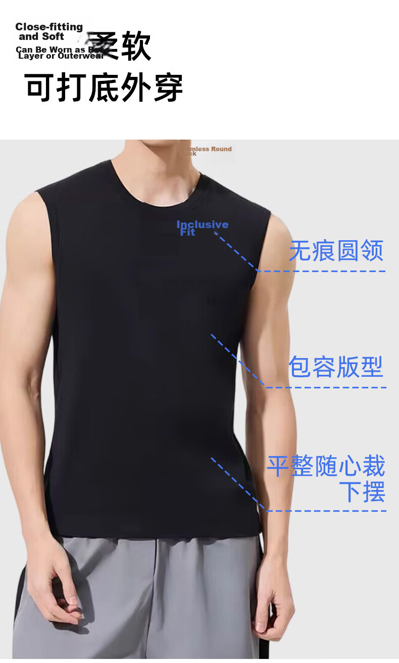 Xunmianren Modal Cotton Men's Sports Vest Gym Sleeveless T-Shirt Tank Top Spring Summer Quick-Dry Breathable Racerback Sweatshirt Vest 7