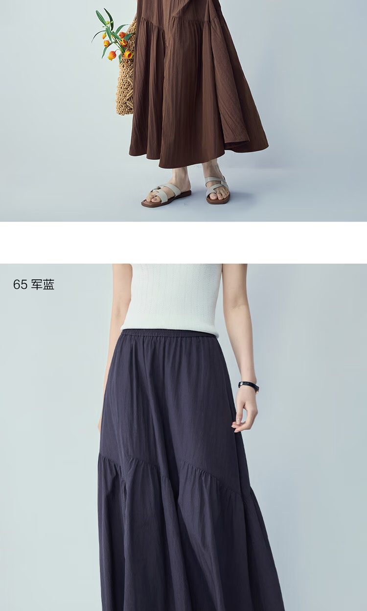 Giordano Women's Loose Flared Umbrella Skirt 2026 Summer New Patchwork Pleated Elastic Waist Long Skirt 13466206 15