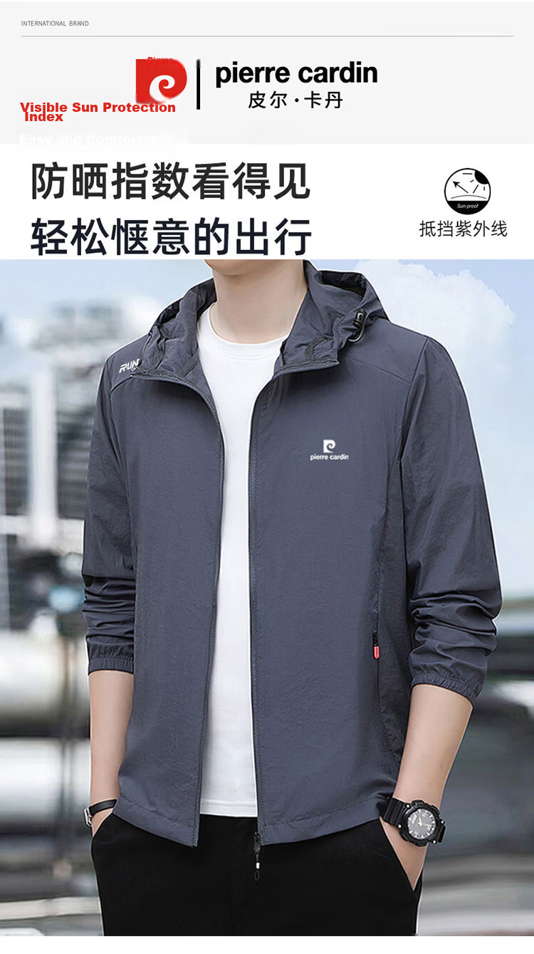 Pierre Cardin Sun Protection Jacket for Men, Summer Ice Silk Breathable Coat, UV-Resistant Quick-Dry Skin-Friendly Outerwear, Men's Clothing, Dark Gray, Size M 2
