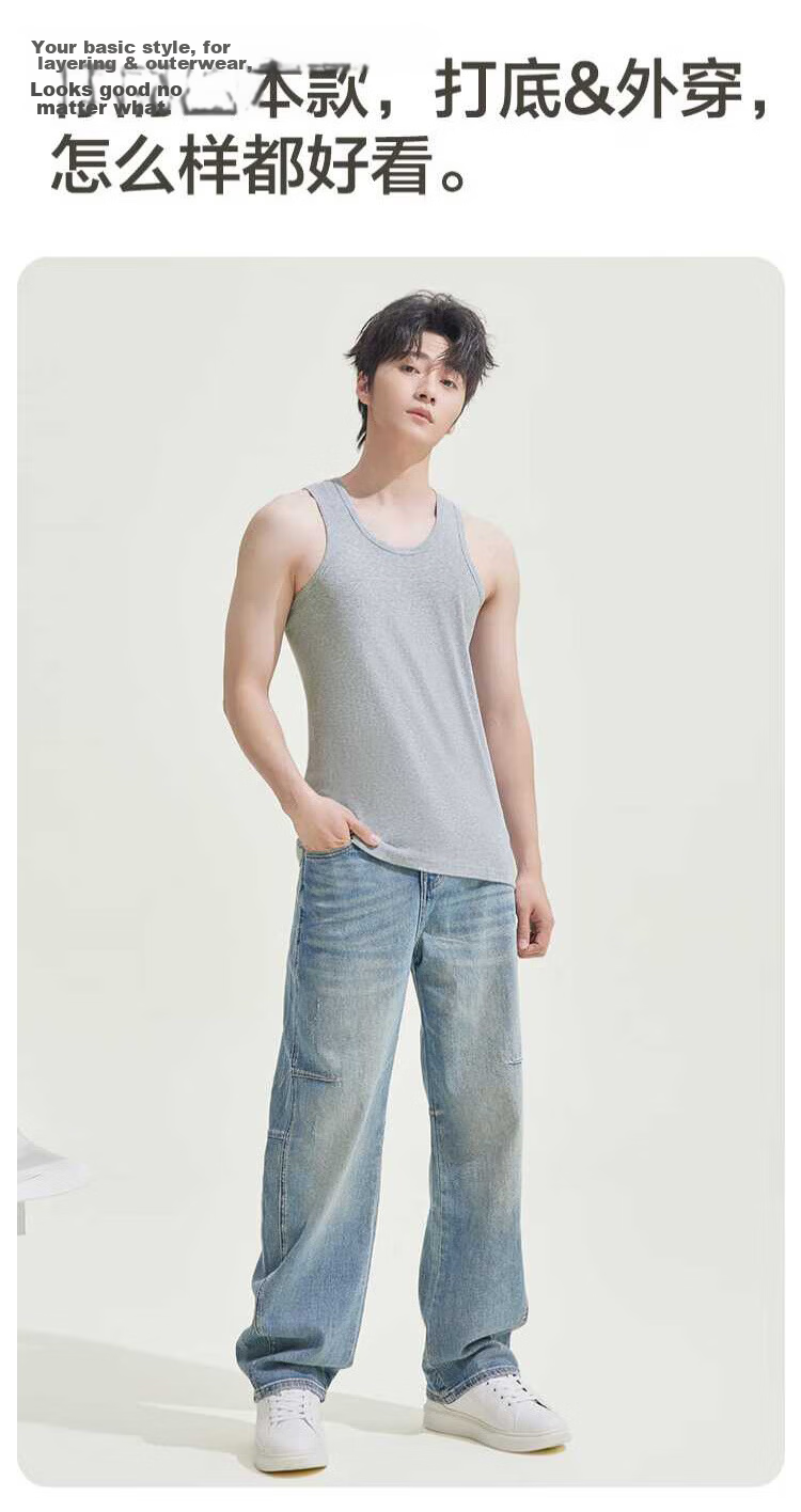 Borui Men's Vest Spring Summer Pure Cotton Youth Sports Sleeveless Middle-aged and Elderly Loose Fit Cotton Undershirt 2 Pieces 7