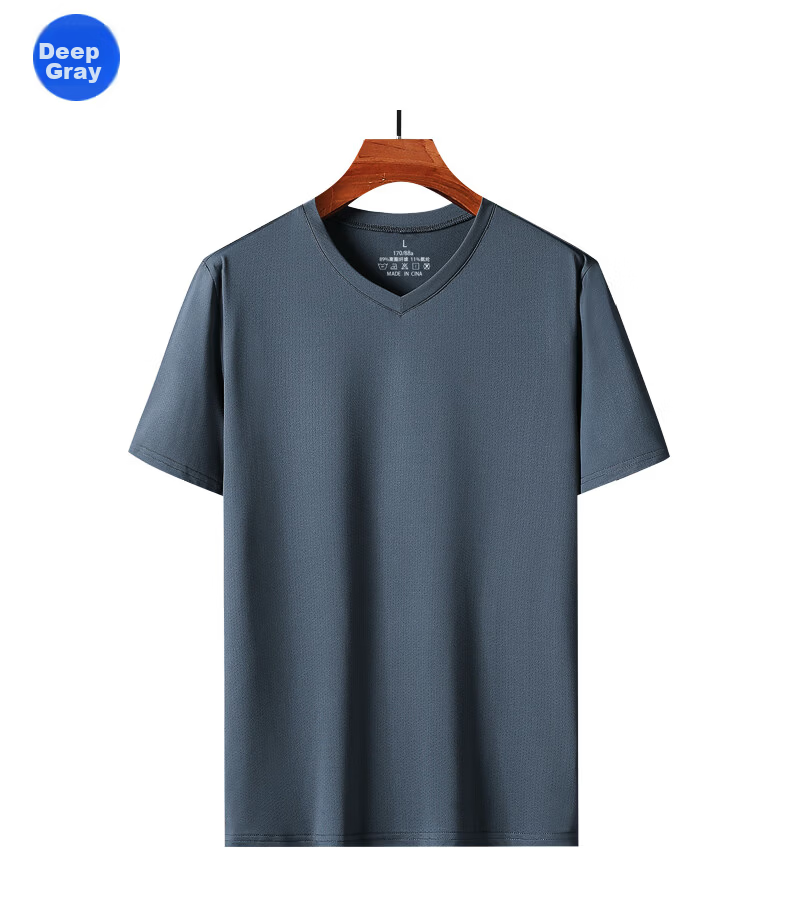 ROMON Heavyweight Outdoor Short Sleeve T-Shirt Men Summer Lightweight V-Neck Ice Silk Quick-Dry Air Conditioning Cooling Stretch Loose Base Shirt 11