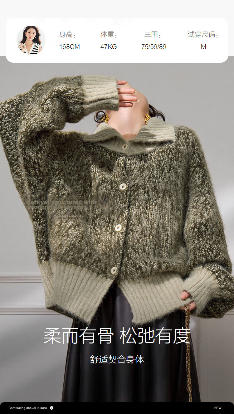 Demana Vintage Style Colorblock Lapel Cardigan with Fluffy Wool Winter Cozy Petite Knit Sweater for Women 11