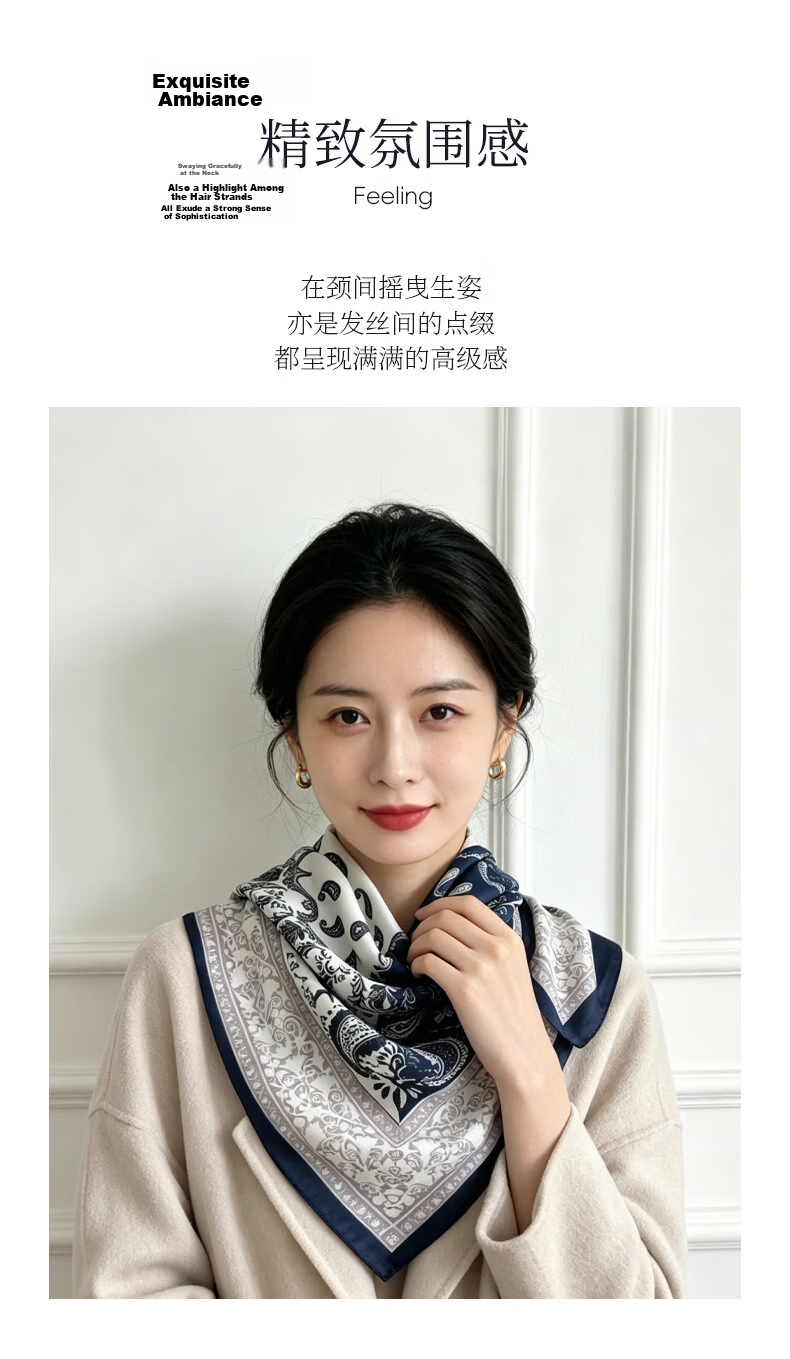 GLO-STORY Faux Silk Cotton Linen Touch Small Square Scarf Women's Vintage Versatile Neck Tie Thin Neck Scarf 4