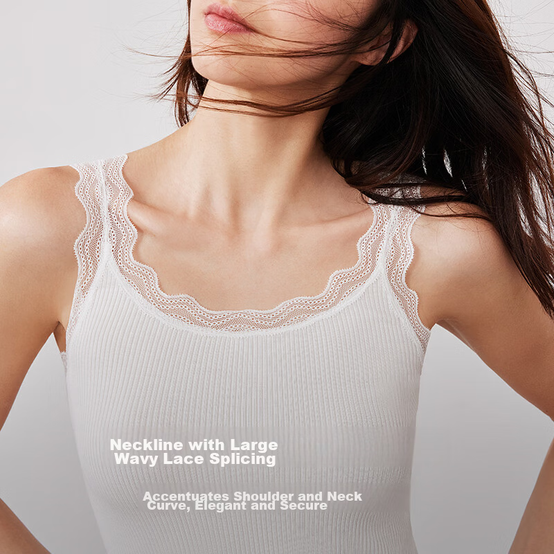 Maniform Women's Ribbed Sexy Lace Wearable Base Layer 3A Antibacterial Beautiful Back Tank Top