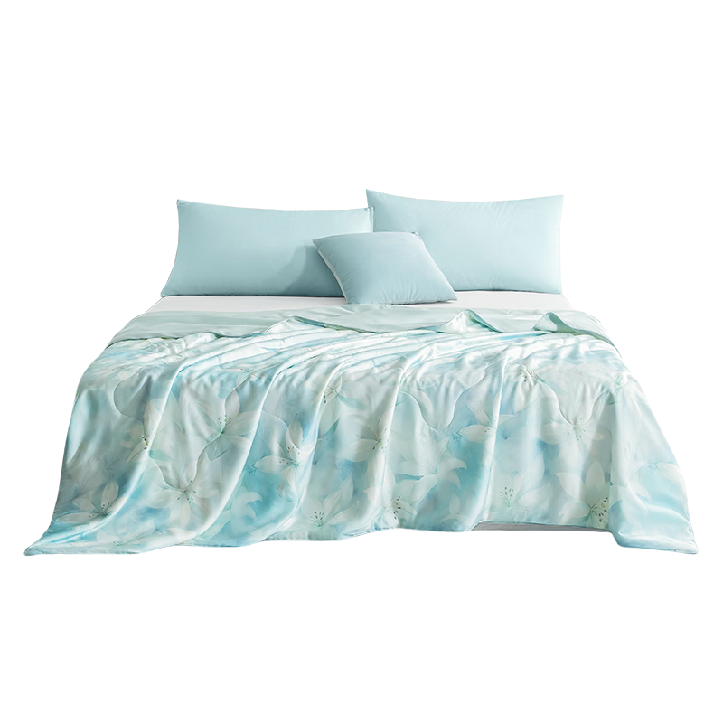 JD Original Cool Silk Quilt, Washable Summer Cooling Blanket without Duvet Cover, Air Conditioning Summer Quilt, Yunyao Lily/blue 1.5x2.0m