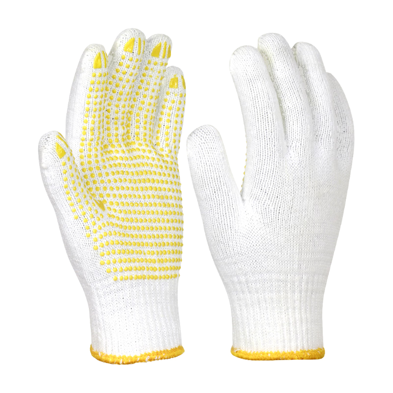 Helpershi Labor Protection Gloves 30 Pairs/Pack Yellow Dot PVC Coated Cotton Yarn Gloves Thickened Anti-Slip Wear-Resistant Worksite Protective Gloves