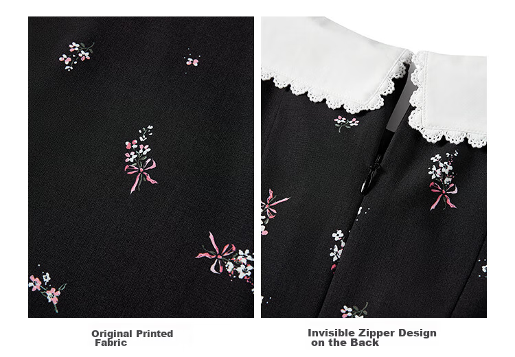 LeTing Original Printed Draped Collar Spliced Shirt Doll Collar Dress Black (In Stock) XS 24