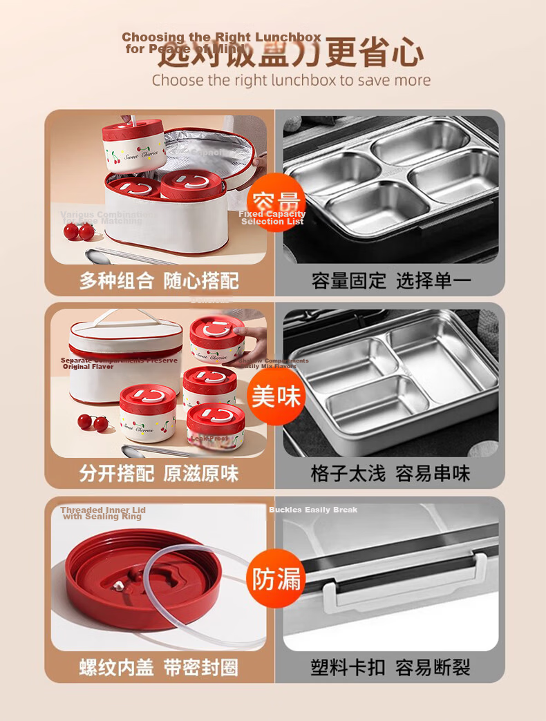 Licheers Stainless Steel Insulated Lunch Box Set Multi-layer Bento Food Container for Office Workers and Kids 3