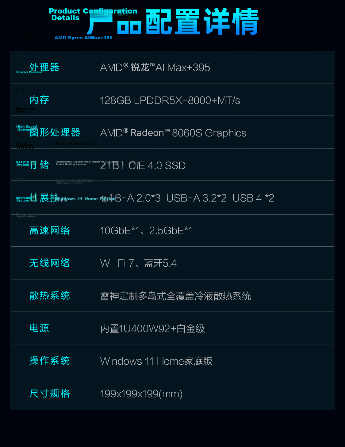 ThundeRobot AI Mini Workstation PC Large Model Computing OpenClaw Local Deployment High-Performance Host (Ryzen AI Max+395/128GB/2TB) Liquid Cooling 23