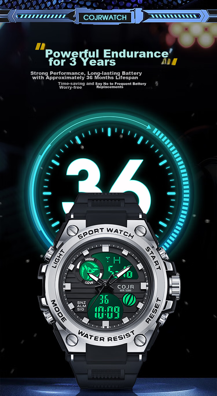 COJR Electronic Timing Watch Alarm Clock Youth Boys Middle and High School Mechanical Sports Waterproof 8