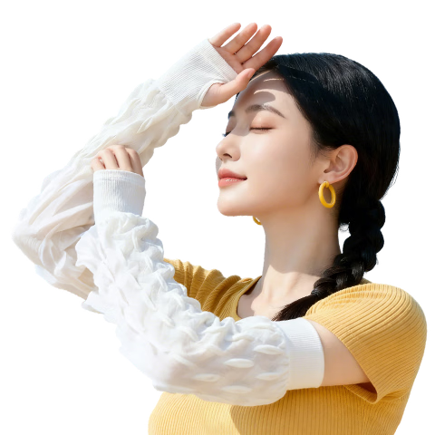FitonTon Summer Sleeve Fresh Style Sun Protection Ice Silk Breathable Solid Color Hand Guard Cycling Sunshade Puff Sleeves