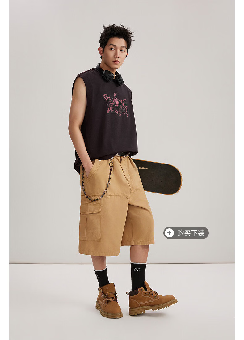 CABBEEN 100% Cotton Two-Tone Vest Men Wine Red Contrast Pioneer Graffiti Print Casual Summer 2026 Vest 7