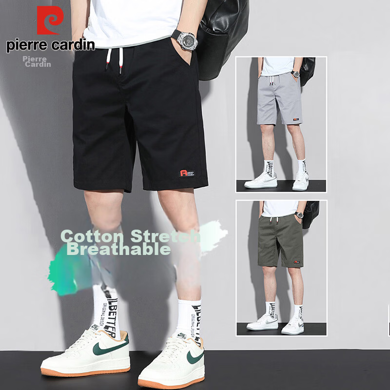 Pierre Cardin Men's Workwear Shorts Summer Casual Straight Cotton Stretch Five-Point Pants Black M