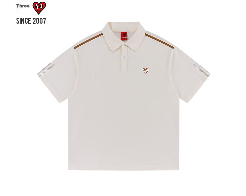 Charles Peach Heart Minimalist Luxury Embroidered Heart Short Sleeve Polo Shirt Unisex Summer Couple Casual Black XS 5