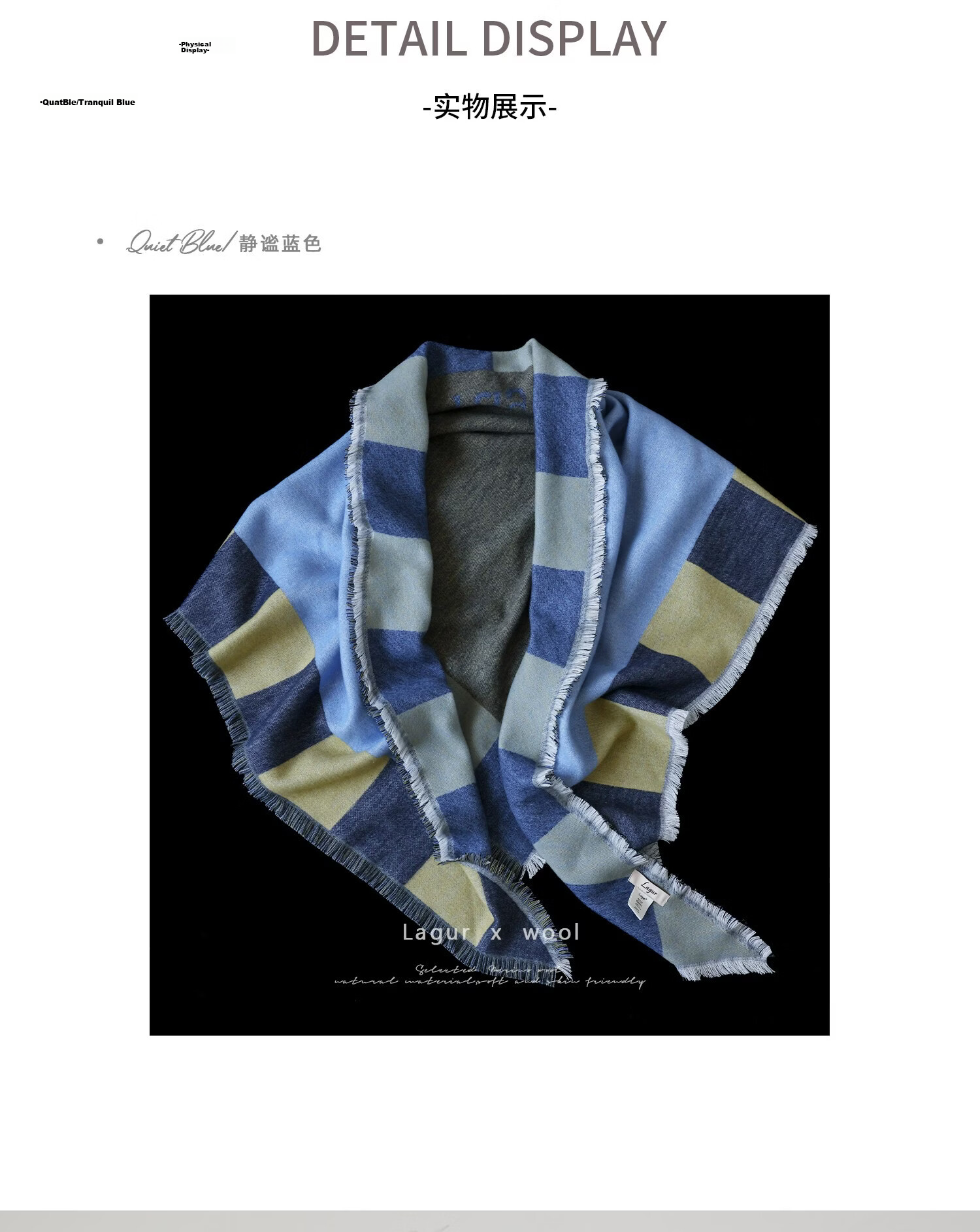Lagur Blue Moment Tranquil Blue Fine Wool Triangle Scarf and Shawl Dual-Use Warmth Tranquil Blue 13