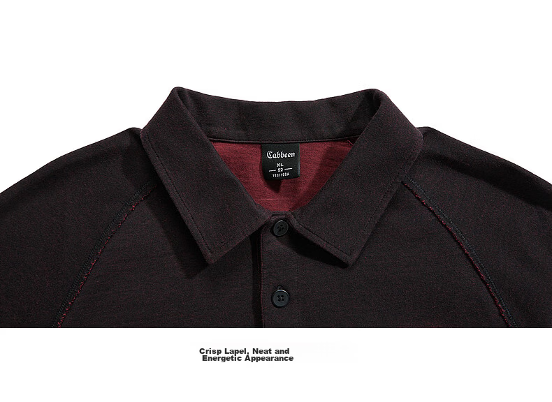 CABBEEN 100% Cotton Two-Tone Polo Shirt Men Low Saturation Vintage Burgundy 2026 Summer Breathable Short Sleeve Polo Shirt 21