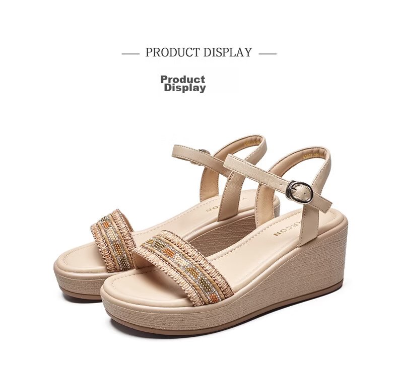 Eierkang Women's Bohemian Style Wedge Sandals Thick Sole Height Increasing Single Strap Sandals 29009W Off-White Size 37 13