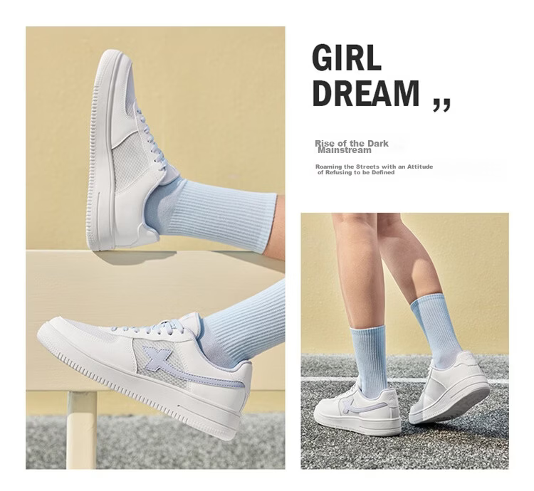 Xtep Couple Men's and Women's Sports Sneakers White Air Force One Spring Summer Mesh Breathable Lightweight Casual Shoes 50