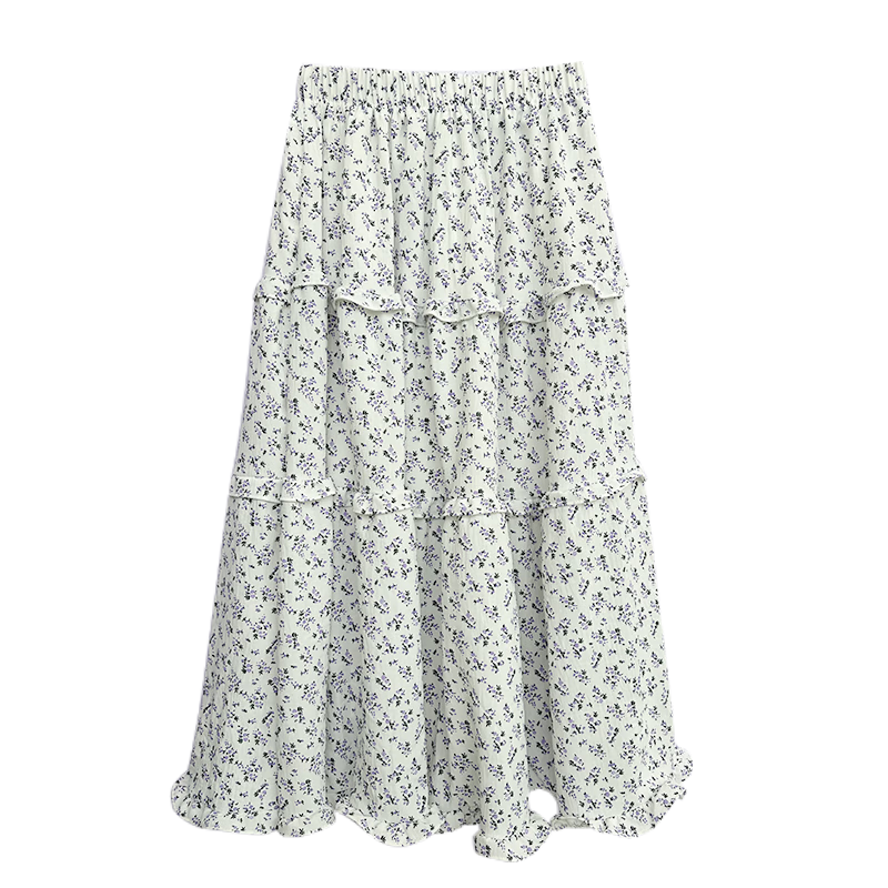 Borui Korean Style Floral Half-Length Skirt Long Skirt 2026 New Spring Summer Mid-Length Slim A-Line Puff Cake Skirt