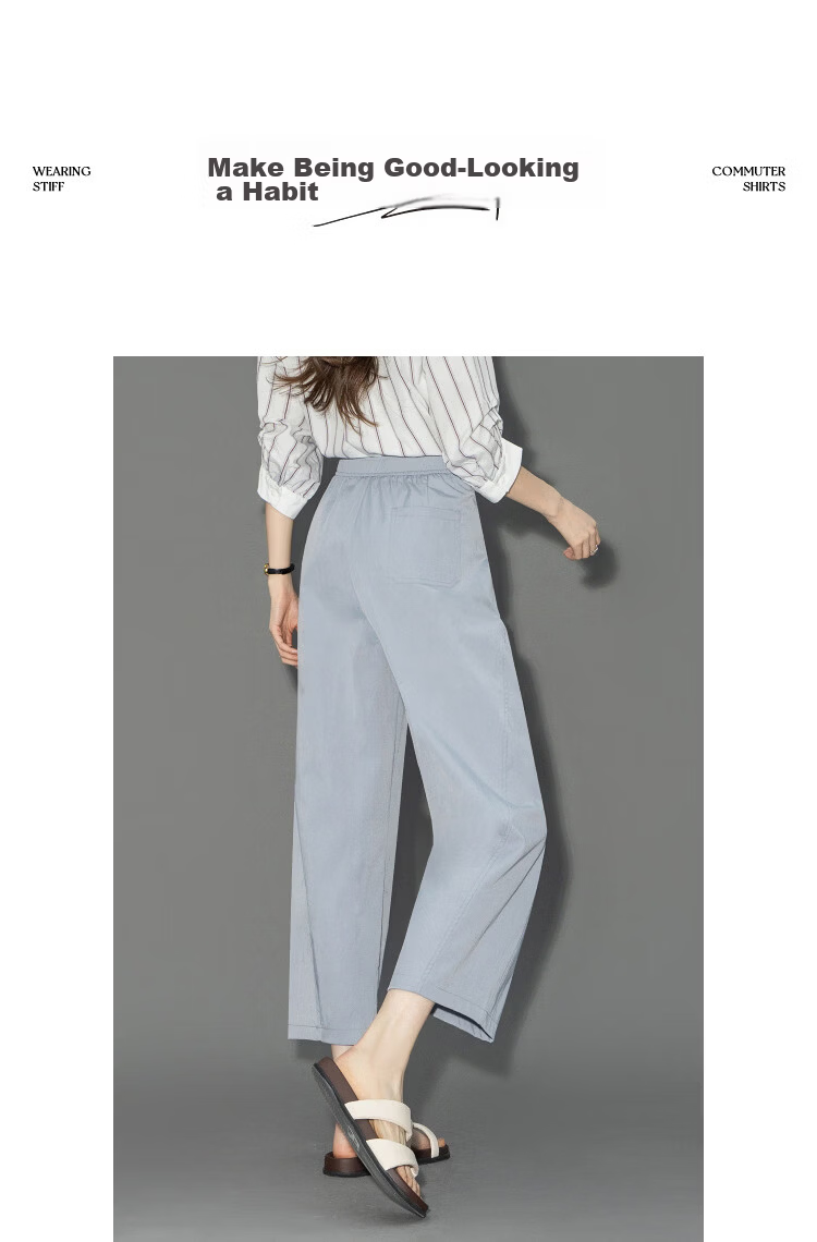 Demana [Curved Blade Project] Summer Nine-Point Pants Simple Style Split Line Loose Slim Petite Casual Pants for Women Premium 13