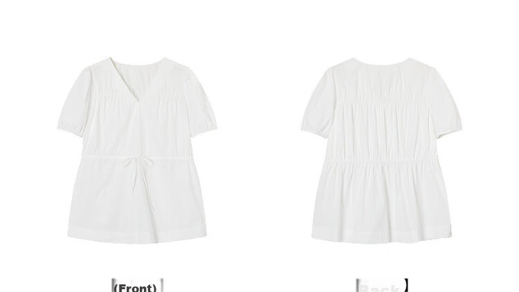 Demana Pure Cotton Light Life Summer Minimalist V-Neck Drawstring Shirt Loose Comfortable Short Sleeve Blouse Women's Top 22