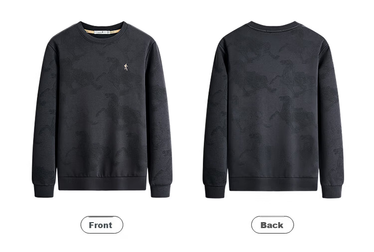 DANCING WOLVES Fleece-Lined Heat-Retaining & Antibacterial National Trend Print Versatile Crew Neck Sweatshirt for Men 015 Dark Gray XL 13
