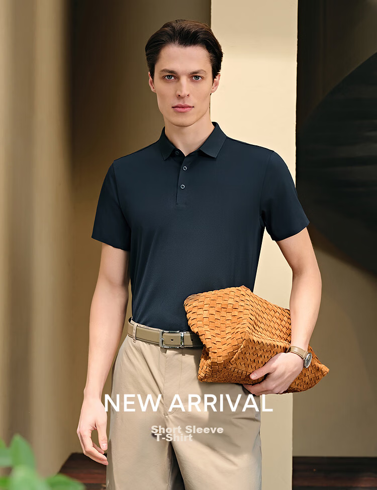 YOUNGOR Summer Men's Short Sleeve Polo Shirt Sunscreen Business Casual Outdoor Stretch Loose Fit Collared T-Shirt 513141F 13