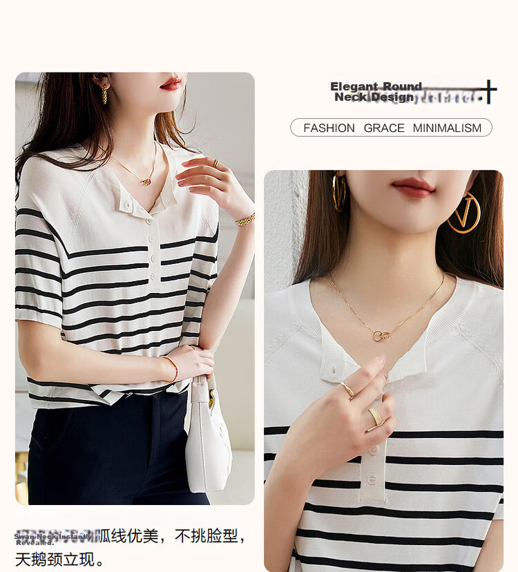 Demana Japanese Style Artistic Commuter Spring Autumn Colorblock Striped Round Neck Slimming Knit Sweater 6