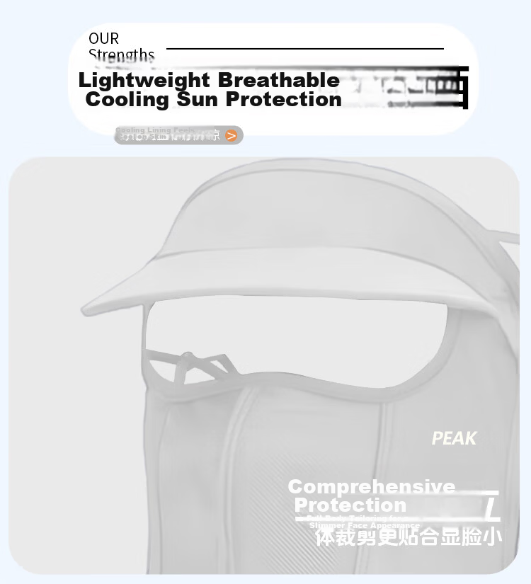 Peak Sun Protection Face Mask with Ear Loops, Breathable Mesh Ice Silk Wide Brim Full Face Bikini Outdoor UV Protection Eye, Shoulder, and Neck Guard 12