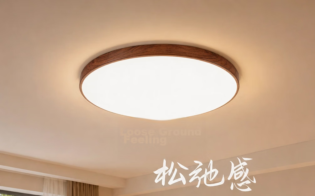 Hongyan Vintage Style Round Ceiling Light 24W Full Spectrum Eye Protection Three-Stage Color Temperature Adjustable Black Walnut Wood Grain 1