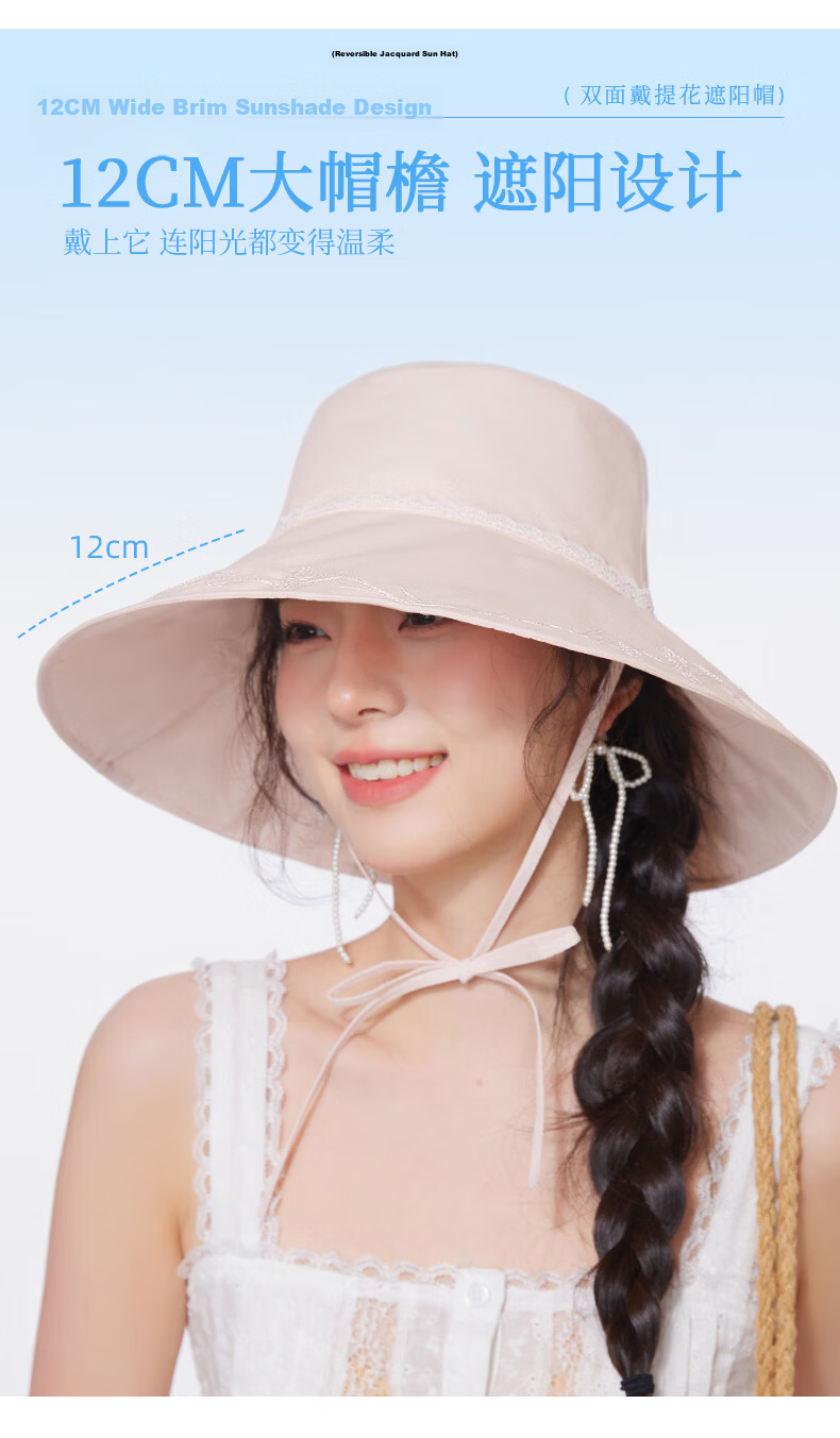 CACUSS Large Brim Sun Hat Women Summer Outdoor Cotton Embroidered Reversible Bucket Hat Pink 3