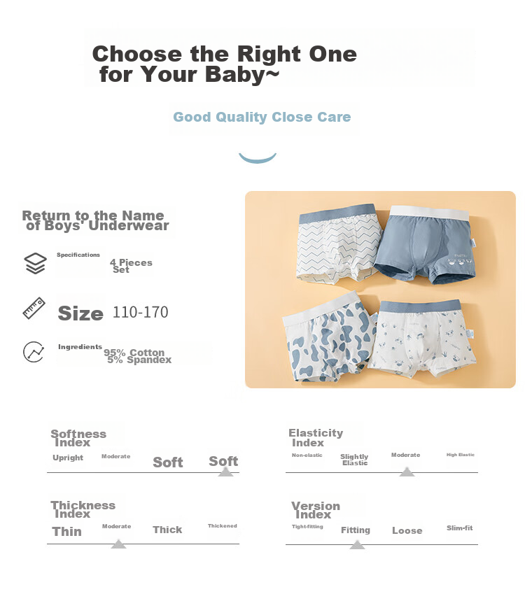 LangSha Boys' Underwear, Class A Cotton Briefs, Mid to Big Kids' Boxer Shorts, Boys' Milk Cow Pattern, Size 170 9