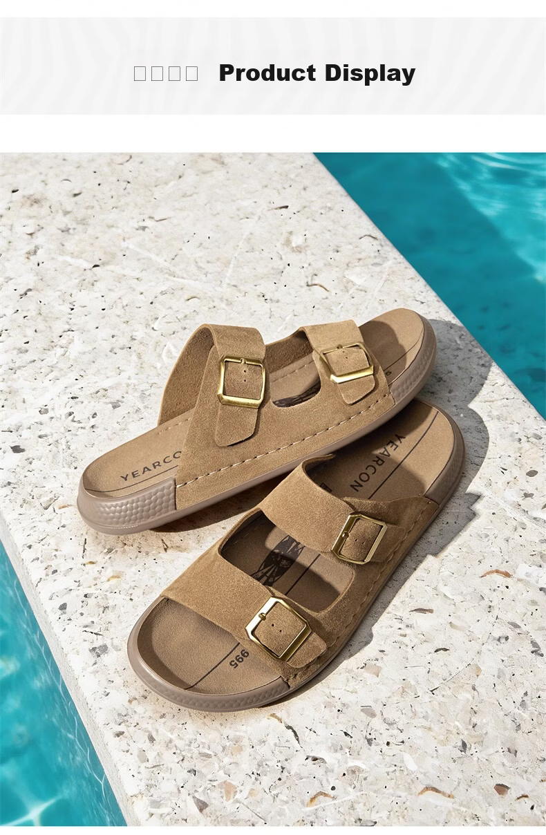 Eierkang Men's Soft Sole Double Buckle Boken Style Slippers Retro Casual Sandals 96290W Khaki Size 41 9