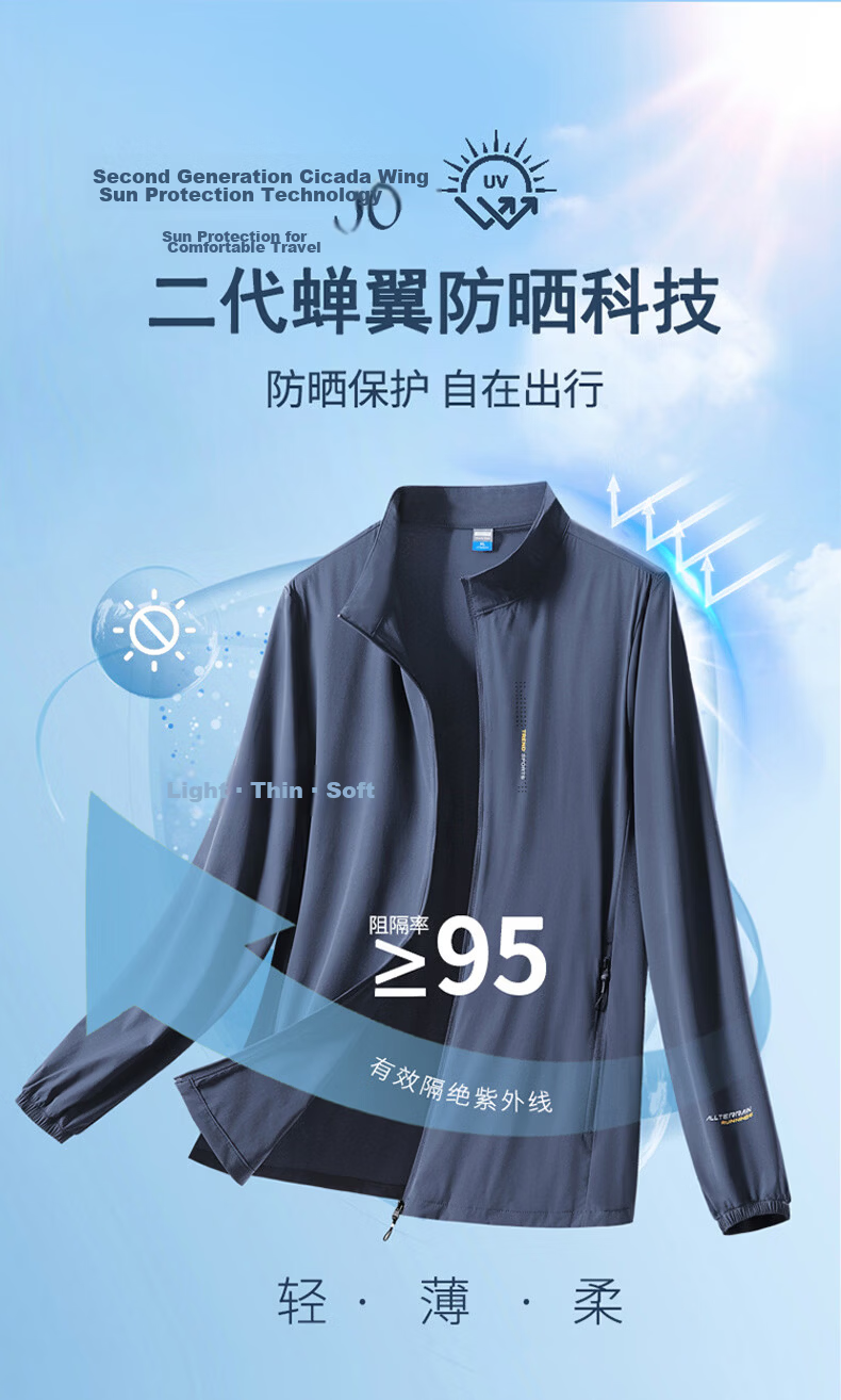 ROMON Sun Protection Jacket for Men, Summer Casual Lightweight UV Stand Collar Ice Silk Quick-Dry Jacket, Navy Blue, 6XL 3