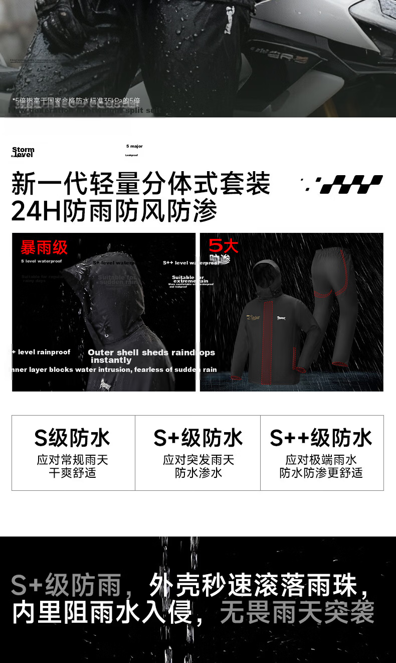 PRIDEROCK Motorcycle Electric Bike Raincoat Waterproof Breathable Outdoor Delivery Rider Two-Piece Rain Suit 2