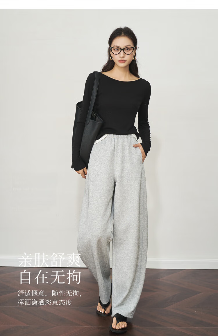 Olrain Versatile Curved Blade Casual Pants Summer Women's Elastic Waist Loose Sweatpants Slim Wide-Leg Pants Gray S 7