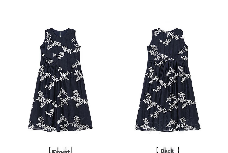 Demana [Lycra Breath Poem] Summer Vacation Style 3D Embroidered Sleeveless Patchwork Elegant Mid-Length Dress for Women 23