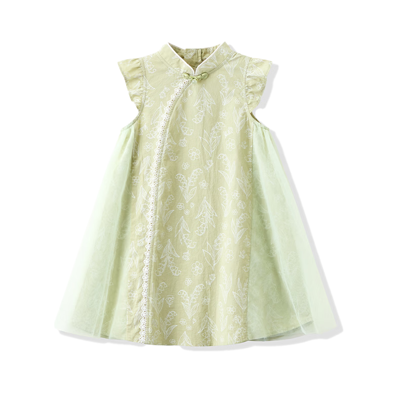 ASK JUNIOR Children's Qipao Dress 2026 Summer Toddler Short Sleeve New Chinese Style Dress for Girls