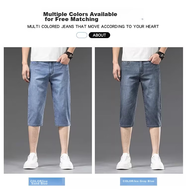 PLAYBOY Men's Denim Shorts 2026 Summer New Trendy Brand Tencel Seven-Point Straight Loose Thin Mid-Length Pants 8