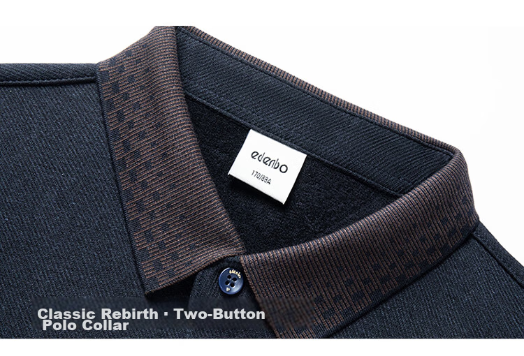 Edenbo Long Sleeve Fleece-Lined Polo Shirt Men Autumn Winter Warm Commuter Top Dark Blue 175/92A (XL) 7