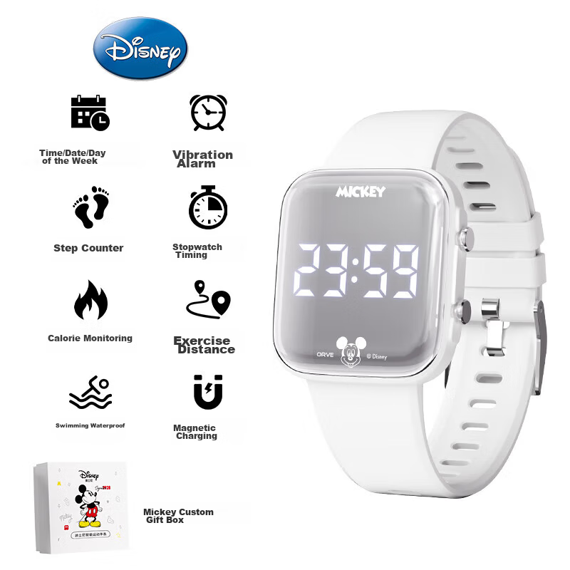 Disney Mickey Student Watch Youth Swimming Waterproof Sports Vibration Silent Alarm Electronic Watch for Middle and High School Boys