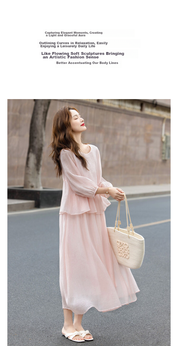 Demana [Light Breath Lyocell] Summer Elegant Style Fake Two-Piece Ruffle Loose Slimming Dress for Women High-End Feel 6