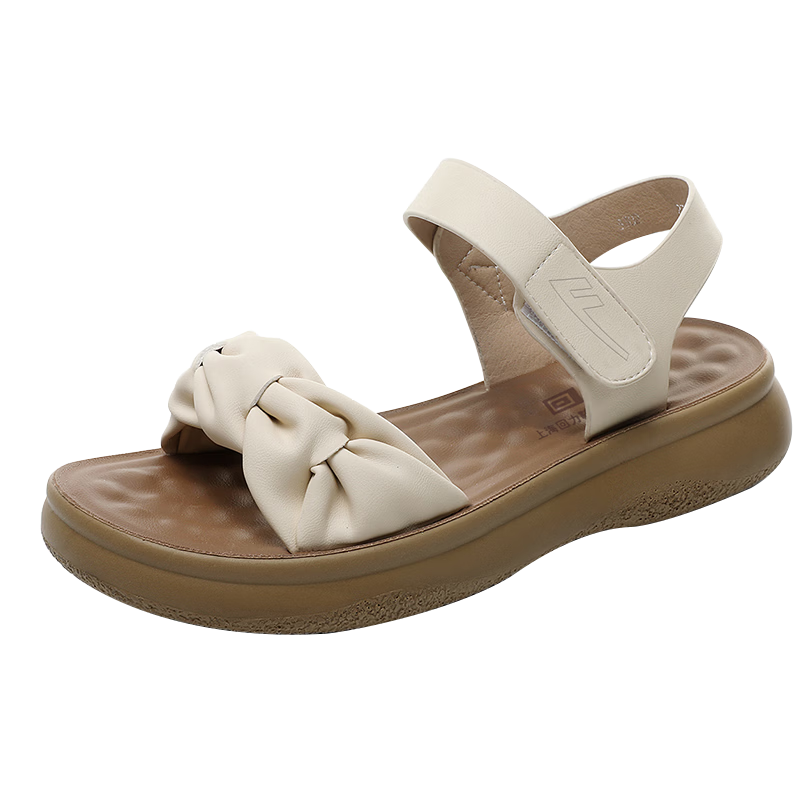 Warrior Mom Sandals New 2026 Fashion Wedge Mid-Aged Soft Sole Pregnant Women Thick Mid-Heel Women's Shoes 0842 Beige Size 38